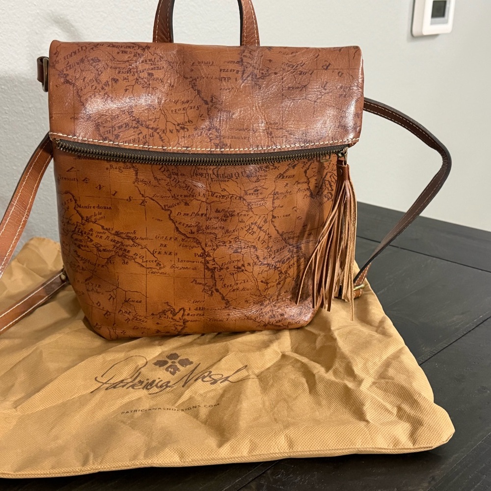 Patricia Nash Leather Map-Print Crossbody Backpack